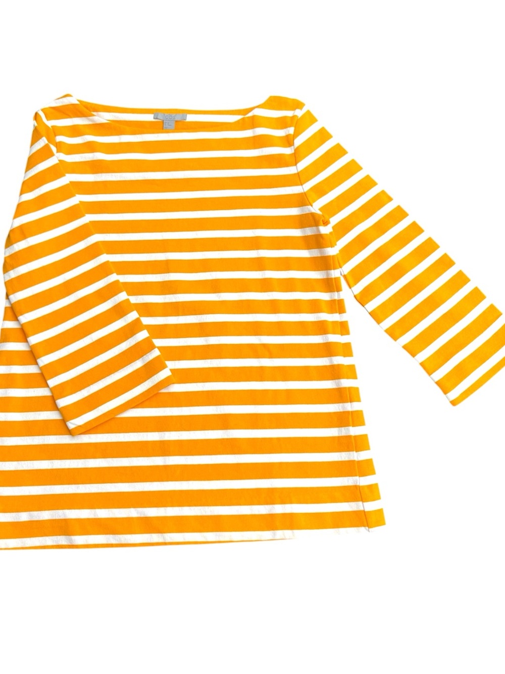 COS Gold/White Stripe Cotton Jersey Boatneck 3/4 Sleeve Top (XS)